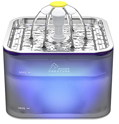 Crystal Cat Water Fountain Stainless Steel, 101oz/3L Pet Fountain with LED Light for Cats and Dogs (Grey)