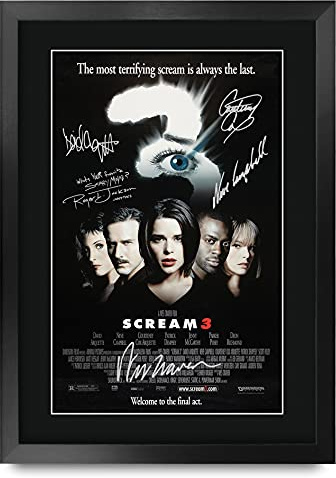 HWC Trading FR A3 Scream 3 Gifts Póster impreso con autógrafo firmado para fanáticos de la película, A3 enmarcado