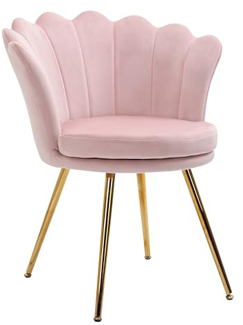 HOMCOM Fauteuil Coquillage Chaise Coiffeuse Fauteuil en Velours avec Pieds en métal doré pour Salon Chambre et Salle à Manger 67l x 64P x 77H cm Rose poudré