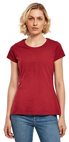 Build Your Brand Damen Basic Tee – Figurbetontes Baumwoll T-Shirt mit Rundhalsausschnitt & kurzen Ärmeln, ideal für Alltag, Freizeit & Veredelung,Burgundy,M