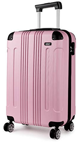 Kono Cabin Suitcase ABS Lightweight Hard Shell - 55x35x20cm 39L Carry-On Hand Luggage 4 Spinner Wheels with Reinforced Corner Protectors (Pink)