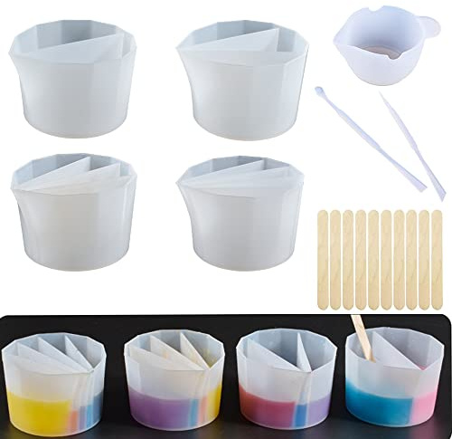 Cayway 18 Pz Tazza Divisa per Versare, 4 Pz Tazza in Silicone Riutilizzabile per Versamento Acrilico, Split Cup Arte Accessori per Stampi in Silicone DIY, Pittura Acrilica Colata di Resina
