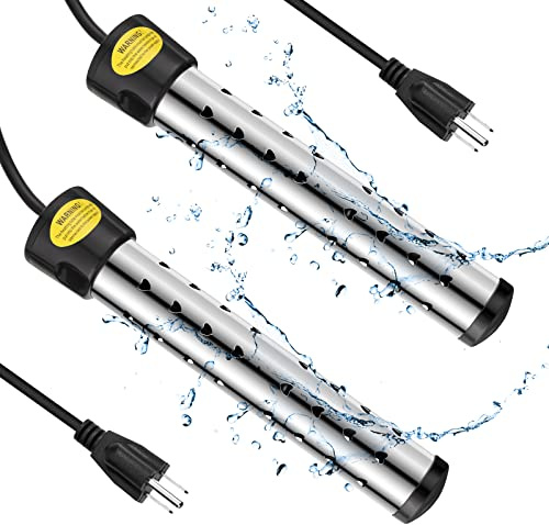 Treela 2 Pcs Immersion Water Heaters Portable Electric Submersible Pool/Hot Tub Heater with 304 SS for Bathtub, Bucket, Basin 5 Gallon Water in Minutes(Black,1500W)