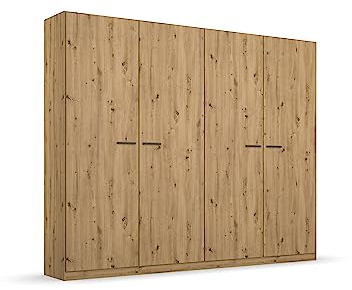 Rauch Möbel Florenz Schrank Kleiderschrank Drehtürenschrank, Eiche Artisan, Holz, 4-türig, inkl. 2 Kleiderstangen, 2 Einlegeböden BxHxT 226x210x54 cm