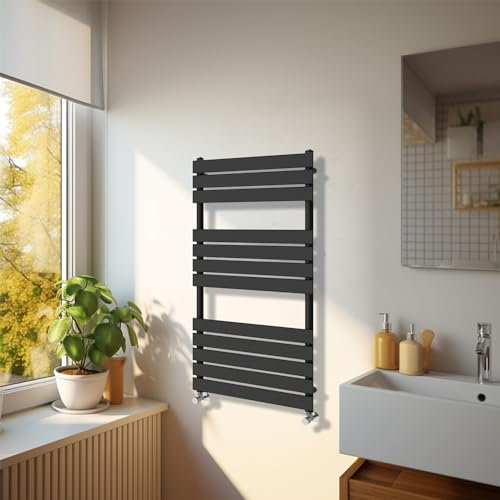 NRG Modern Bathroom 1200 x 600mm Flat Panel Heated Towel Rail Radiator Black for Living Room and Kitchen