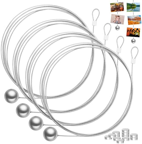 4 cuerdas de alambre fotográfico con 48 imanes, cable fotográfico con imanes, cuerda magnética para fotos, cuerda de fotos para colgar, imanes de botones, cuerda de alambre ajustable para colgar fotos