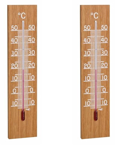 TFA Dostmann Thermomètre analogique d'intérieur et d'extérieur, 12.1054.01, résistant aux intempéries, haute précision, chêne (Lot de 2)