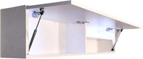 Milionmeblicom Badezimmerschrank Laura Hängeschrank Badezimmermöbel Klappbarer Badezimmer Wandschrank Teleskopöffnung LED-Beleuchtung - Mattweiß/Weiß Hochglanz, Maße 30 x 120 x 23 cm