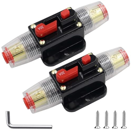 Vaileal Lot de 2 porte-fusibles de voiture 30 A : porte-fusible automatique 12 V 24 V, disjoncteur de voiture avec réinitialisation manuelle pour la protection du système audio de voiture marine