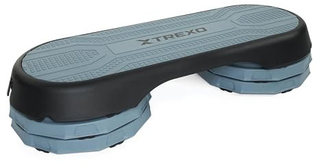 XTREXO Aerobic Step 107x 42 cm Für Cardio- und Fitnesstraining Höhenverstellbar 10-15-20 cm Langlebig aus Polypropylen und TPR Aerobic Step von hoher Qualität bis zu 250 kg Grau