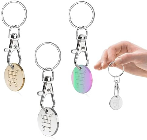 SGERUFZ 3 Pezzi Sblocca Carrello Abbattibile Chiave per Carrello della Spesa Metallo Chip per Portafortuna, Portachiavi con gettoni Carrello Spesa