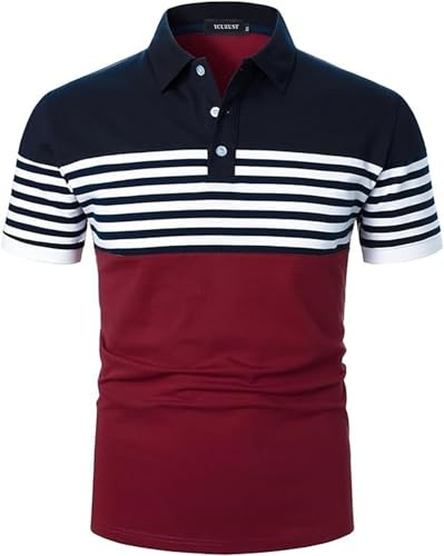 YCUEUST Men's Cotton Color Blocked Short Sleeve Polo Golf Casual T-Shirt Top