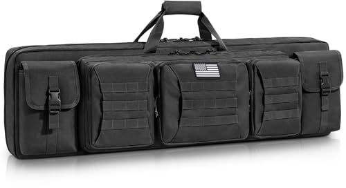 CVLIFE 42 Soft Rifle Case Rifle Bag Double Long Gun Bag, Gun Case Rifle Backpack, with Lockable Zipper and Backpack Strap for Outdoor Hunting Shooting, Black