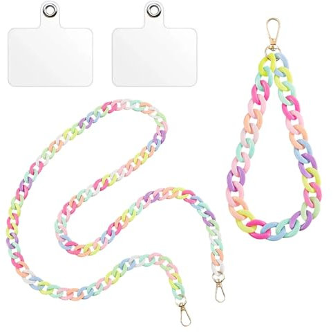 Wjelet 2 Stück Handykette Bunt,Universale Handyband mit Handy Patch,Handy Kette Kurz,Telefonkette Kompatibel mit Den Meisten Smartphones