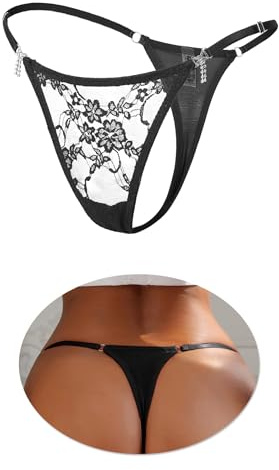 ohyeahlady Tanga Donna Pizzo con Strass Taglie Forti Slip Brasiliana Curvy Invisibili Bikini Mini Perizoma Elasticizzato Mutandine Morbide Panties Thong G-String Lingerie Culotte Nero,M