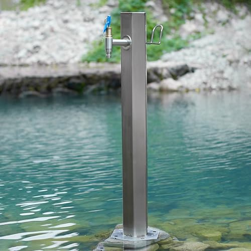 Fuente Jardín de Pie, Columna de Agua Vertical para Jardín, Diseño de Almacenamiento Superior, for Lavandería, Riego, Lavado de Autos(Silver D,Large)