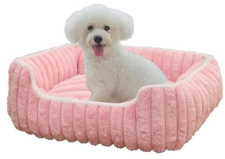 Grand lit orthopédique lavable pour chien, chat, chaton et chiot avec fond antidérapant (rose, 60 x 50 x 14 cm)