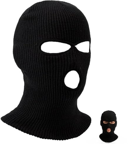 1 Piezas Pasamontañas Negro, 3-Agujeros Pasamontañas, Balaclava, Punto de Invierno Cubierta Facial Cálida para Ciclismo Deportes al Aire Libre (Negro)