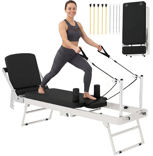 SPORTNOW Machine Reformer Pilates Pliable Système Hybride 103cm Blanc