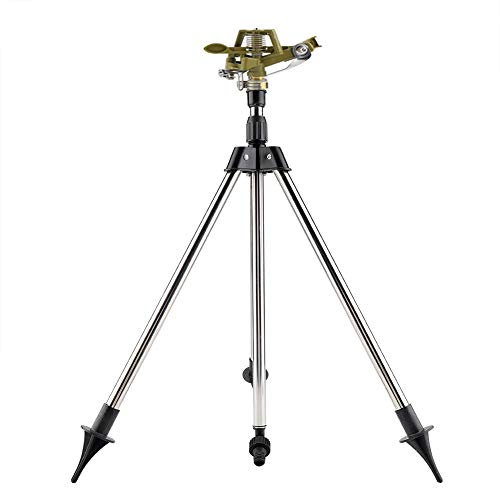 Arrosage TréPied Sprinkler, Arroseur Rotatif 360 ​​° Arroseurs De Pelouse De Jardin Kits Insertion Au Sol en Acier Inoxydable + Arrosage De Zinc pour Pelouse Jardin Cour Irrigation