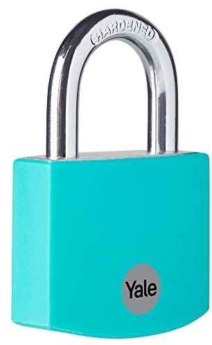 Yale - YE3B/32/116/1/TE Cadenas de sécurité standard en aluminium 32 mm – Bleu sarcelle – Anse ouverte en acier trempé – 3 clés