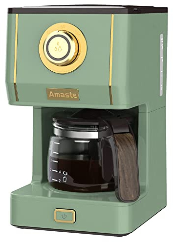 Amaste Drip Coffee Maker, Coffee Machine with 25 Oz Glass Coffee Pot, Retro Style Coffee Maker with Reusable Filter & Three Brewing Modes, Warming Plate, Matcha Green
