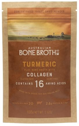 ABBCo Turmeric Beef Bone Broth Powder 100g – Beef Broth Powder Made from Australian Beef with Collagen, Turmeric, Ginger & Black Pepper – Savoury Broth Powder for Drinks & Cooking