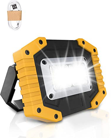 Trongle LED Rechargeable Work Lights, 45W Floodlight Battery Security Light with 3 Modes Outdoor COB Floodlight Camping Lights with USB Waterproof for Yard, Garage, Fishing, Hiking(Batteries Included)