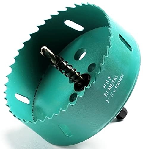 Sierras de Corona 100 mm, M42 HSS Bi-Metal Coronas Perforadoras con Adaptador y Broca Piloto Profundidad de Corte 27 mm, Abridor de Agujero para Metal Aluminio Madera PVC Plástico/Verde