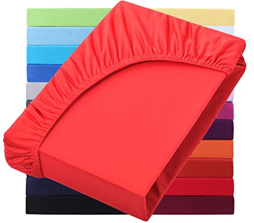 NatureMark Basic Boxspringbett & Wasserbett Spannbettlaken 200 x 220 cm - 40 cm Steghöhe - 200x220cm Spannbetttuch - 100% Baumwolle, Rot