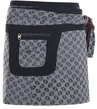 Vishes - Alternative Bekleidung - Damen Wenderock Wickelrock Rock zum Wenden und Binden Seitentasche schwarz-grau