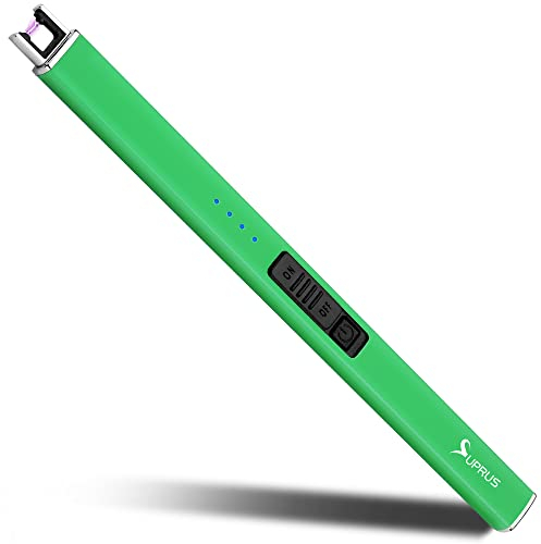 SUPRUS Fluorescent Lighter Glows in The Dark Arc Windproof Flameless USB Rechargeable Lighter with Safety Lock for Candle BBQ Camping in Party (Green)