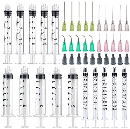 15 Pack 1ml, 3ml, 5ml Measuring Dispenser with14ga, 16ga, 18ga, 20ga Dispensing Accessories and Caps. Measuring and Refilling, Glue Applicator or Oil.