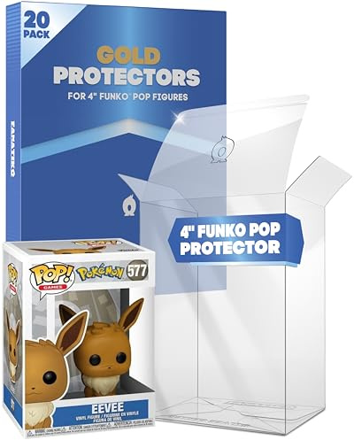 Fanatiko Funko Pop Protectors 20 Pack 4 Inch - 0.5mm Gold Pop Protector Case with UV Protection - Acid Free Crystal Clear Protective Display Box for Vinyl Figures with Anti-Scratch Film