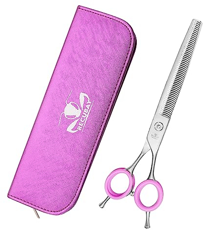 Recubay Fellschere für Hunde, 17,8 cm Schere mit matter Deluxe-Farbe, 56 Zähne Effilierschere