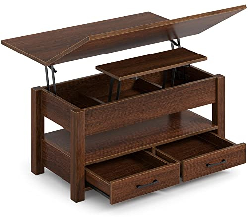 Rolanstar Coffee Table Lift Top, Multi-Function Convertible Coffee Table with Drawers and Hidden Compartment, Converts to Dining Table for Living Room, Home Office,Espresso