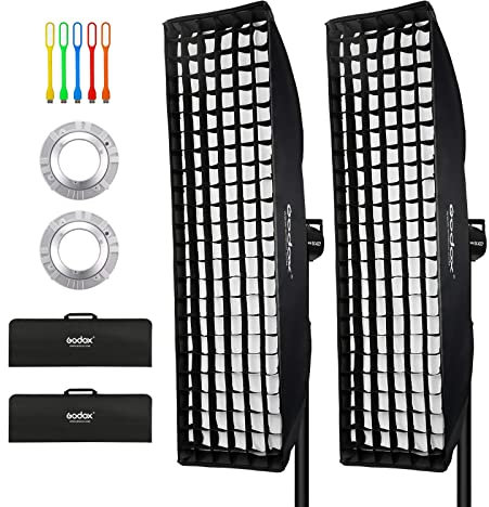 Godox 2-Pack 20x51/50x130cm Strip Softbox with Bowens Mount Speed Ring and Honeycomb Grid for Speedlite, Studio Flash, Monolight – Ideal for Portrait and Product Photography