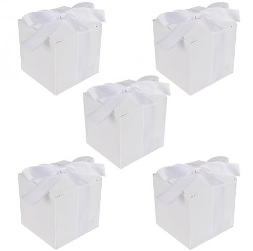 50 stycken kraftpapper godislådor, fyrkantiga bakverk presentlådor med band, gör-det-själv kartong presentlådor, chokladaskar av papper för fest, födelsedag, bröllop, jul (vit)