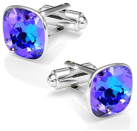 Manschettennadeln Echt Silber 925 Manschettenknöpfe Für Männer und Damen mit Marken Kristalle - Hochzeitsgeschenke Bräutigam Hochzeit Abschluss Vatertag Geschenke (Heliotrope)