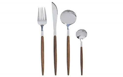 BIBIHOME Set da 16 Posate in Acciaio Inossidabile con Manico Effetto Legno Item International | Cucchiaio Coltello Forchetta Cucchiaino Dessert | Design Elegante e Resistente