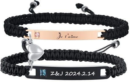 Couples Bracelet Personnalisé Gravure：2Pcs Je t'aime Bracelet réglable Acier Inoxydable pour Amoureux Femmes Hommes Cadeaux Romantiques Saint Valentin Mariage Bracelet Partenaire pour Couple Famille