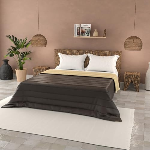 Trapuntino Estivo Linea BASIC Made in Italy Copriletto Stampato in Morbida Microfibra - Trapunta Primavera Estate Mezza Stagione Tinta Unita - Matrimoniale 250x240cm, Marrone/Panna
