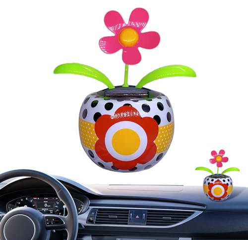 Decorazione per cruscotto, teste di fiori oscillanti per cruscotto auto, a energia solare, decorazione per auto, decorazione per la danza 'auto, agitante, decorazione solare per gli