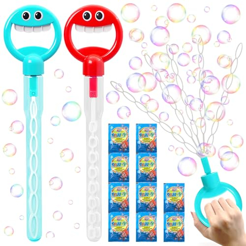 Lets Joy 2 Stück Seifenblasen Kinder, 32 Hole Smiling Face Bubble Stick, Seifenblasen Stäbe Spielzeug, Bunte Seifenblasen Stäbe, Smiley Seifenblasenstab Mitgebsel Kindergeburtstag Hochzeit Party