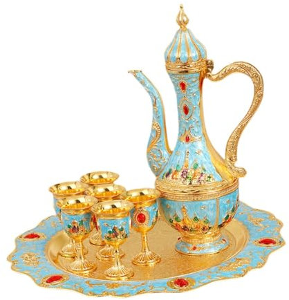 FytStycale Ensemble de Théière Turque avec 6 Tasses à Café, Service à Thé, Cadeau de Mariage pour Salon et Bar, Vert Clair