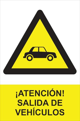 IberNorma WP276 Señal de ¡Atención! Salida de Vehículos 21x30cm Cartel ideal para garajes o puertas de Peligro por salida de coches en PVC homologado
