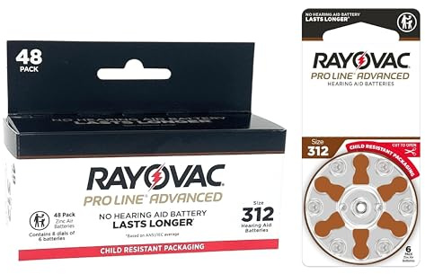 Rayovac Proline Advanced Hearing Aid Batteries | Size 312 | World's Longest Lasting Battery | Child-Resistant Packaging (48)