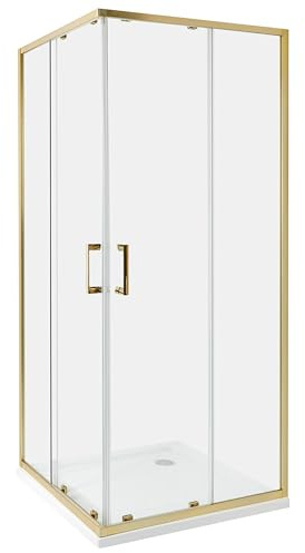 Cabina de ducha vidrio templado puerta doble corredera dorado 80 x 80 x 185 cm Tela