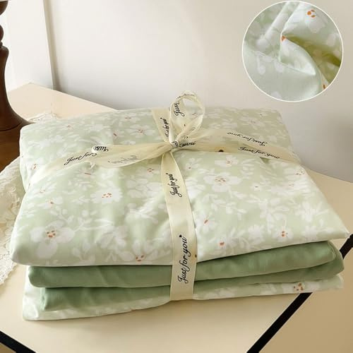 Highdi Set di Biancheria da Letto Matrimoniale, 4 Pezzi Set 100% Cotone Copripiumino Singolo Doppio con Chiusura a Zip 1 Lenzuolo +1/2 Federe (Germogli,Letto 1,5 m 150x200cm)