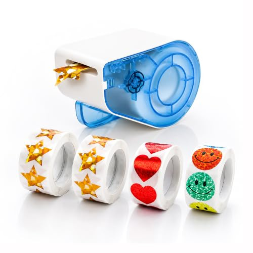 Teacher Appreciation Gifts,Manual Sticker Dispenser with 1520Pcs 1Inch Gold Star,Red Heart,Smiley Face Stickers for Kids Reward,Behavior Chart,School Classroom Student Teacher Supplies Gifts(Blue)